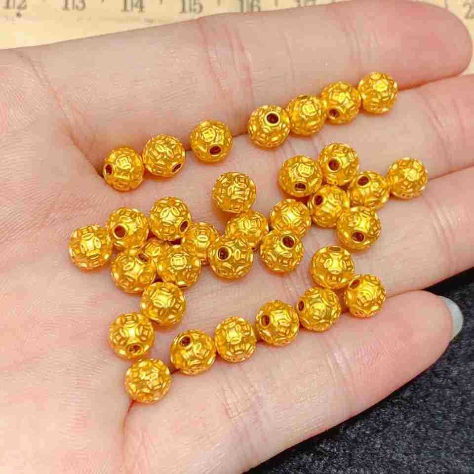 3d硬金999足黄金铜钱串珠钱币转运珠编绳手串路路通男女款吊坠