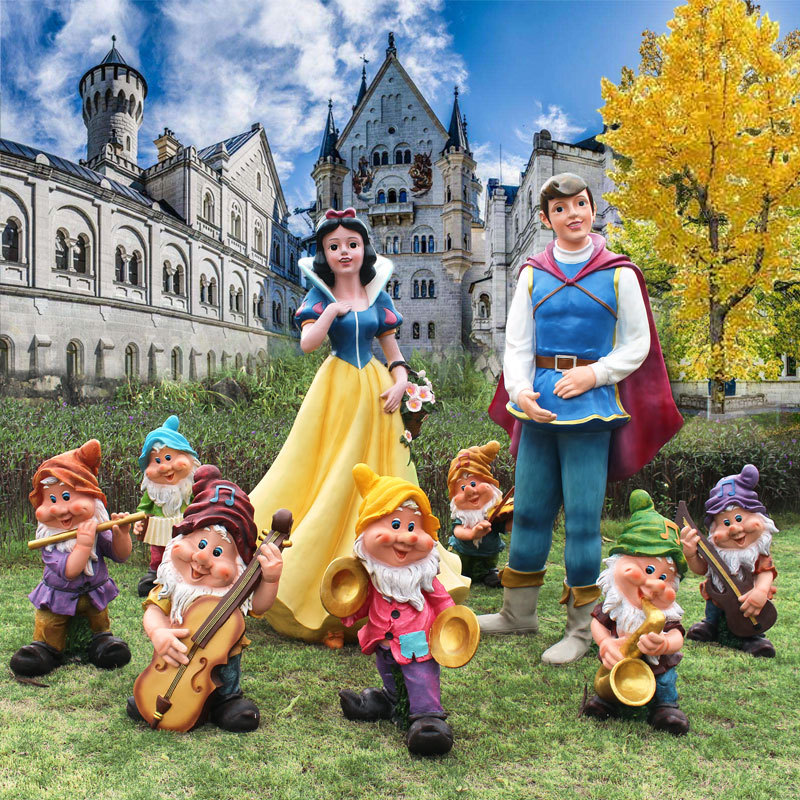 户外玻璃钢卡通摆件白雪公主与七个小矮人工艺花园树脂幼儿园装饰