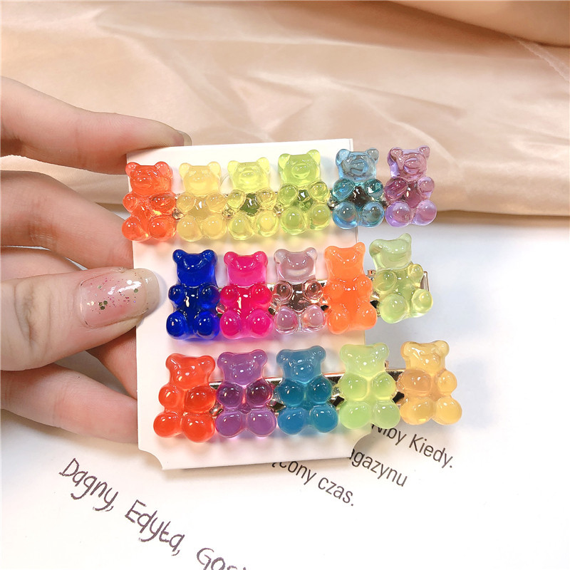 Cute Colorful Transparent Bear Barrettes Side Clip Girl Clip Internet Celebrity Side Clip Bang Clip Candy Color Hair Accessories Headdress
