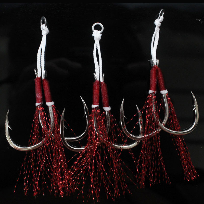 路亚铁板对钩10#-24#海钓绑钩凯夫拉线垂钓防腐光亮红丝批发渔具