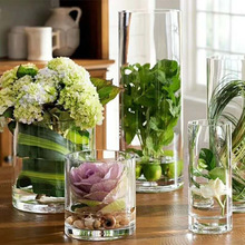 创意圆柱花瓶大号透明玻璃花瓶家居婚庆展会直筒插花器皿摆件批发