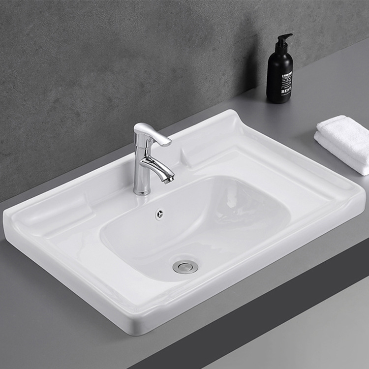 半嵌入式洗脸盆卫生间陶瓷洗手盆一体盆浴室柜单盆家用台盆浴柜盆