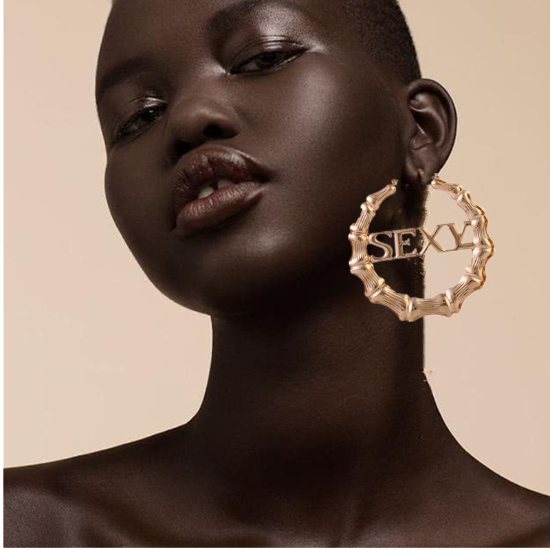嘻哈竹节耳环夸张夜店大耳圈非洲耳环欧美跨境耳坠hoop earrings