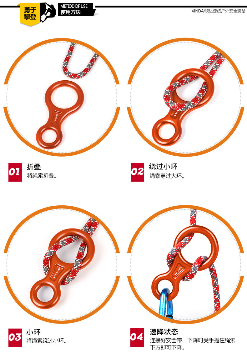 欣达户外8字环下降器逃生器缓降器速降器索降器保护器装备45kn