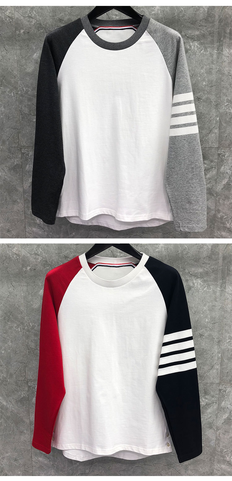 tb长袖t恤秋季新款拼色圆领纯棉品牌代工厂经典四条杠宽松长袖潮