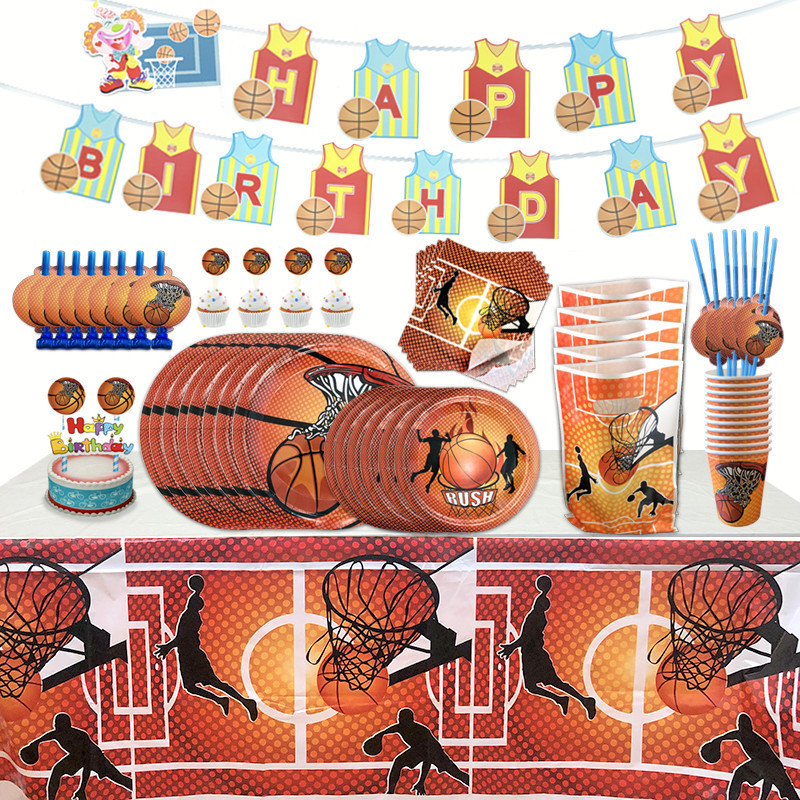 Cross-Border Party Spot Basketball Party Tableware Set Basketball Disposable Paper Tray Paper Cup School Party Decoration