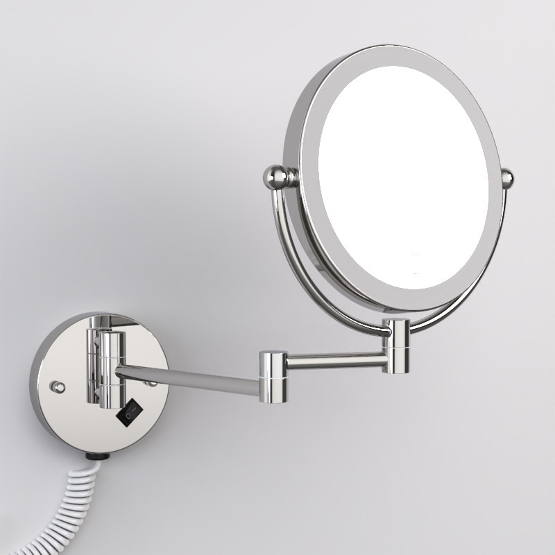 Hotel Bathroom Mirror Bathroom Folding Mirror Led Hairdressing Mirror Wall-Mounted Cosmetic Mirror 5 Times Magnification Telescopic Double Mirror