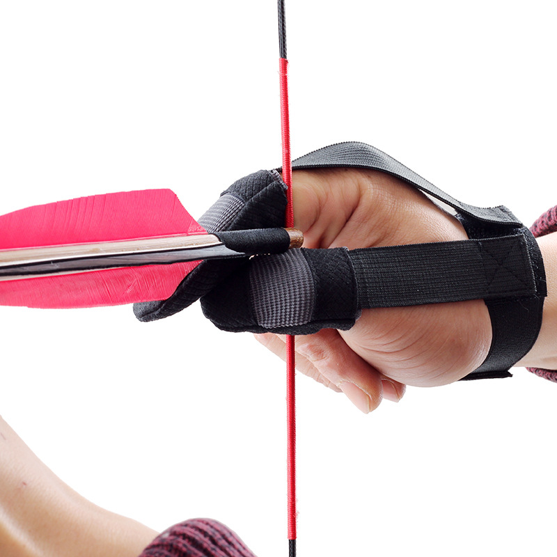 射箭蒙古式撒放涤纶双指护指左右手通用魔术贴反曲直拉弓产地货源