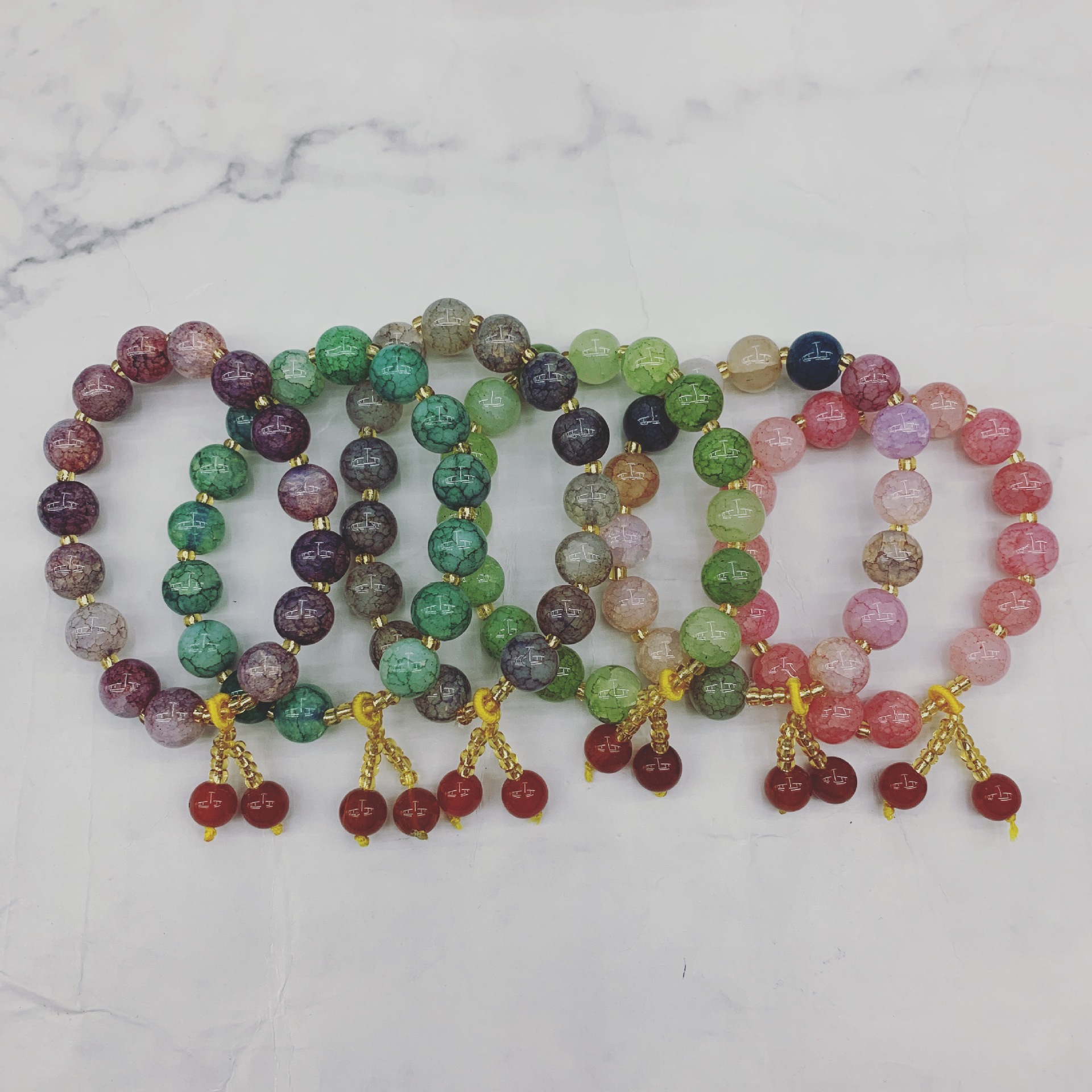 直播爆款2020新七彩玉石手链六字真言手串男女情侣小礼物厂家批发