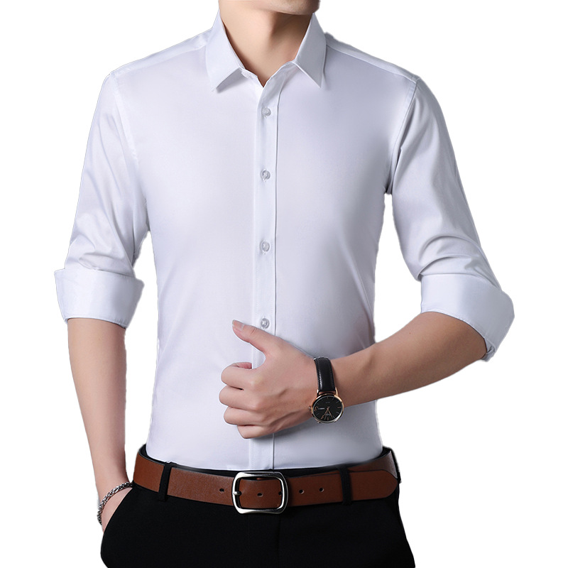 Customized Logo Bamboo Fiber Elastic Non-Ironing Men's Long-Sleeved Shirt Men's Business Wear Business Casual Formal Wear White Shirt