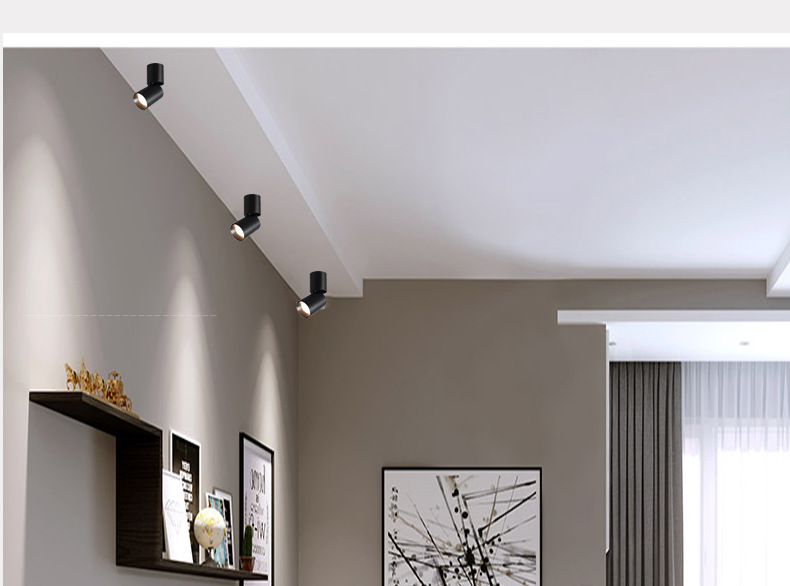 明装射灯可调节折叠式免开孔7w12w旋转明装天花射摇头家用射灯