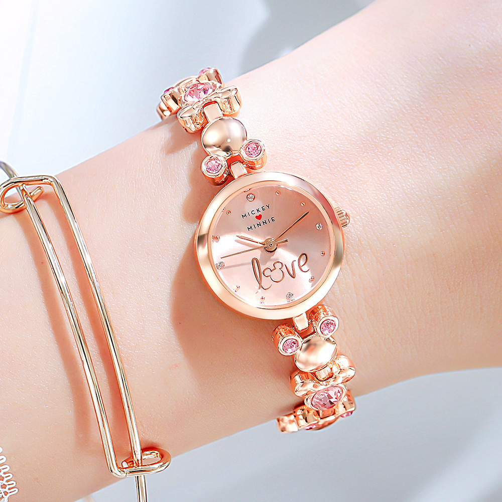 迪士尼女士手表 米奇头像造型表链 手链风格镶钻love时尚女表229