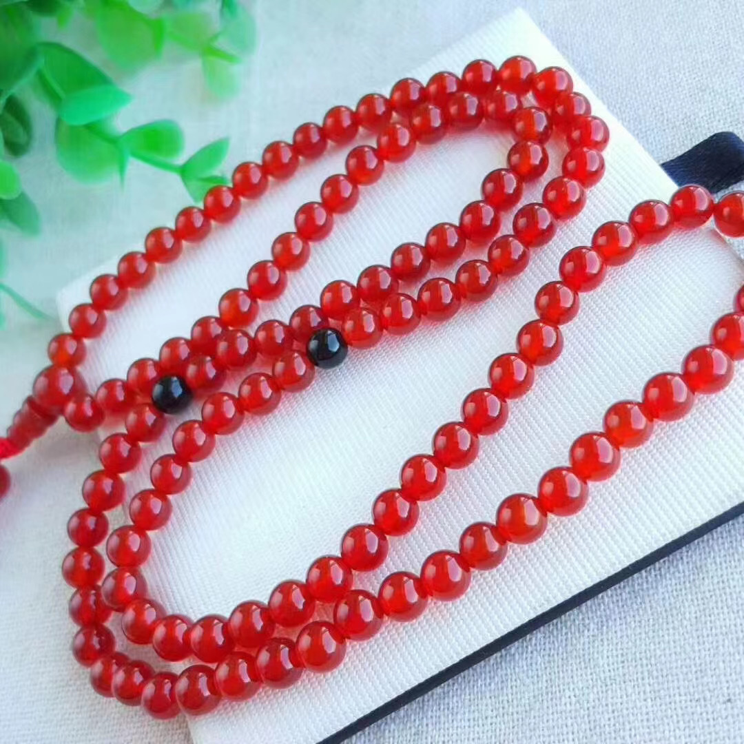 红玛瑙三圈佛珠水晶手链 佛珠红水晶手饰 红玛瑙圆珠水晶手链