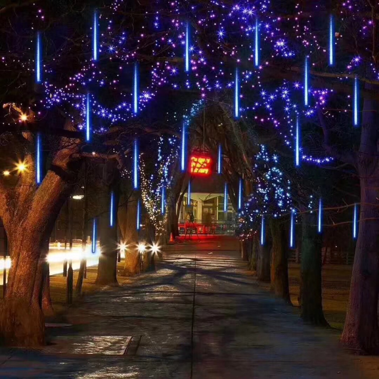 led太阳能流星雨灯流水灯庭院公园街道亮化装饰灯挂树灯户外防水