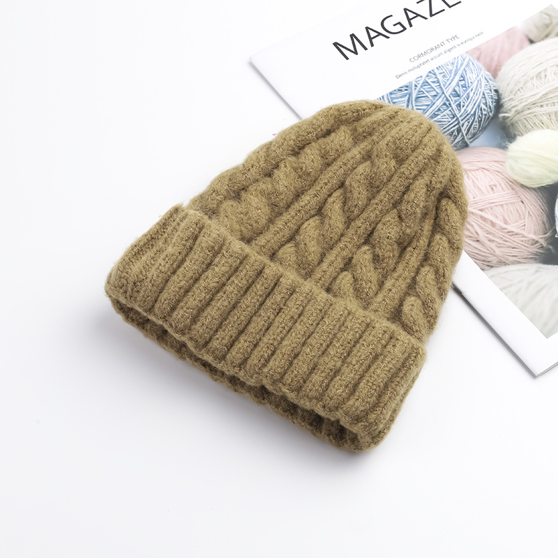 Plain Twisted Winter Warm Wool Knitted Hat Hot Selling Korean Fashion Cashmere Knitted Jacquard Hat
