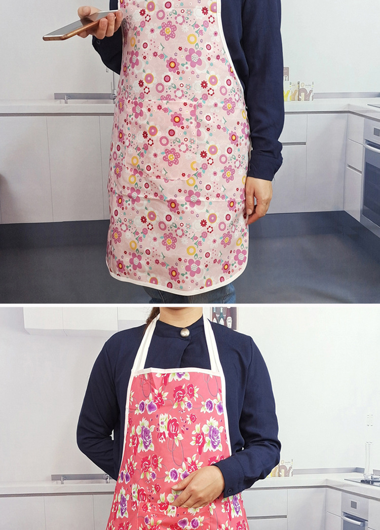 印花布围裙双层大号防水防油污家务清洁厨房用挂脖围裙百货厂家