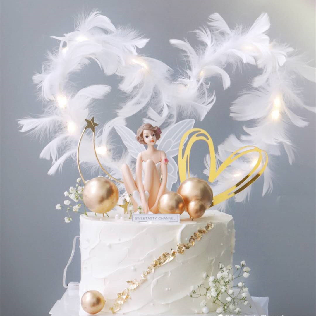 花仙子生日蛋糕摆件 带翅膀小仙女3款生日蛋糕摆件 女神生日摆件
