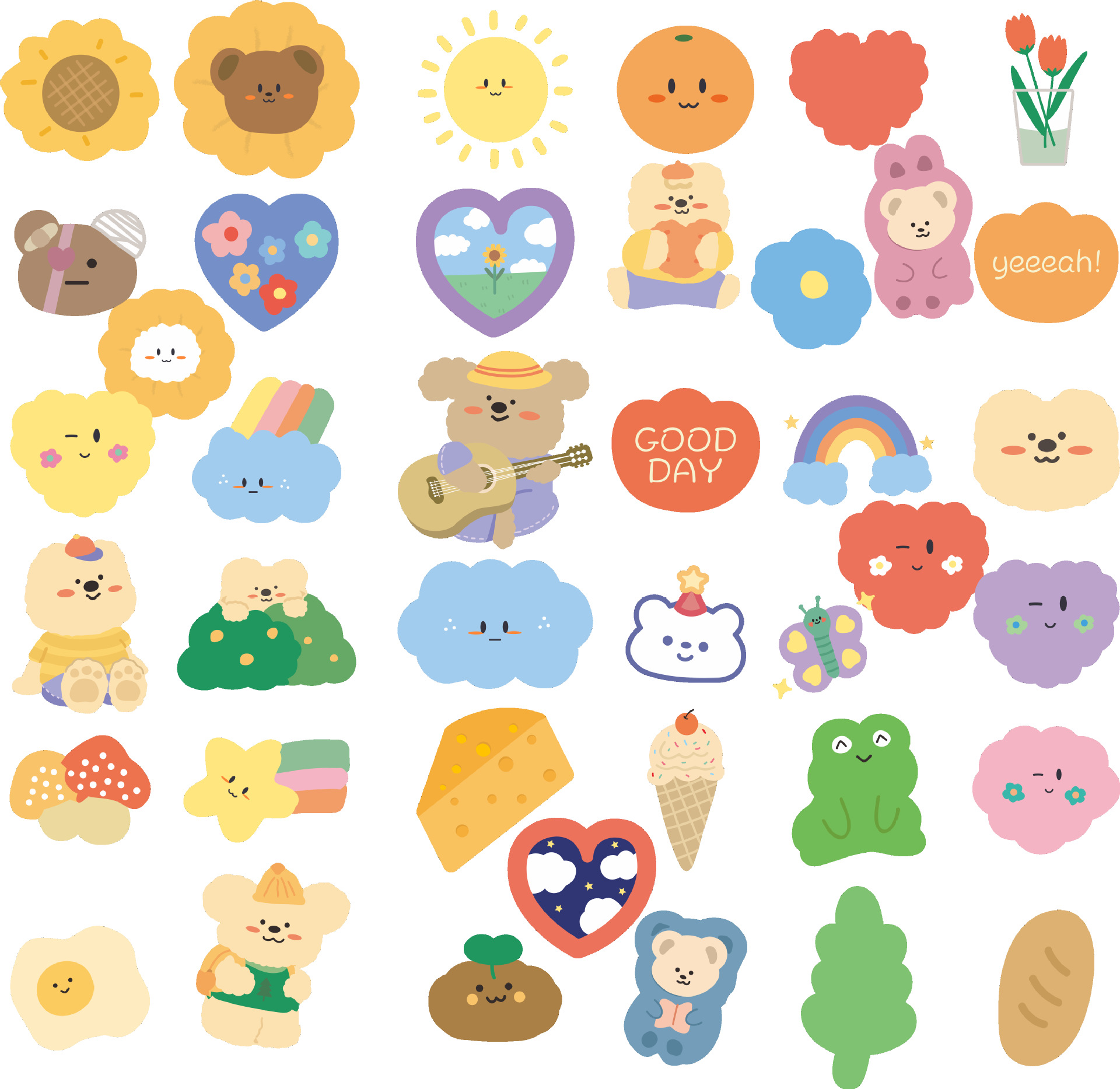 40张黄色云朵小熊可萌爱心卡通手账贴纸行李箱头盔手机防水汽车贴