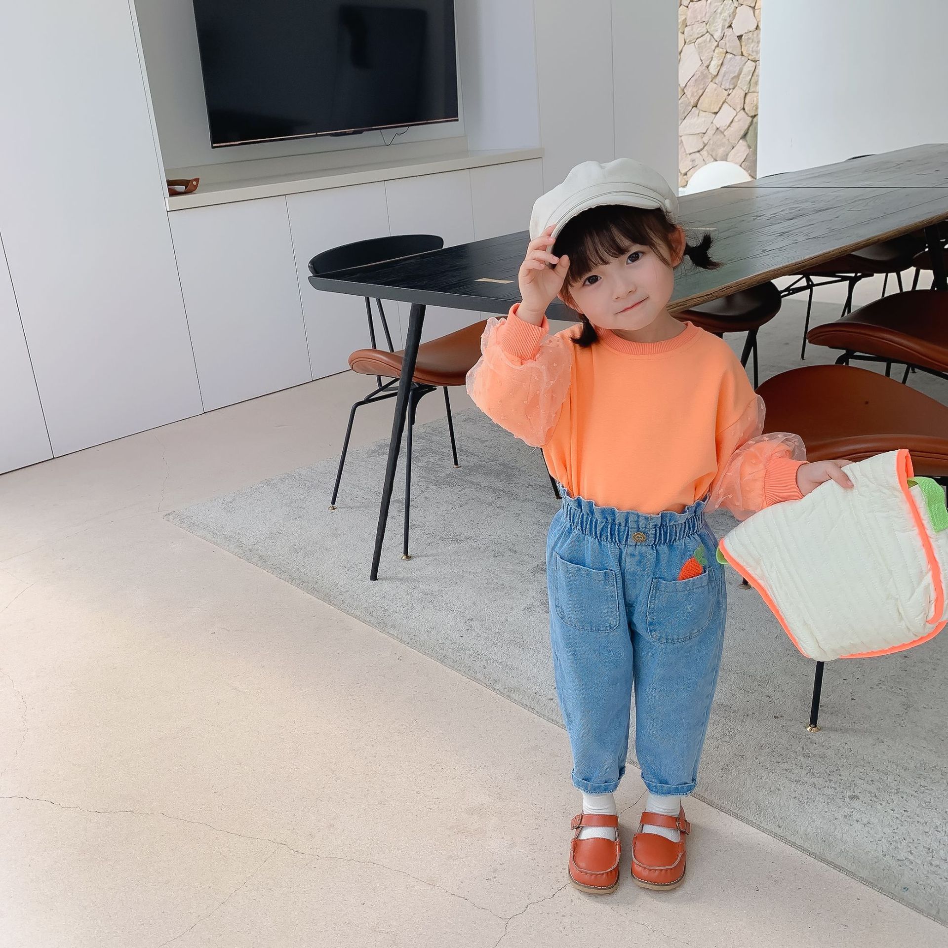 韩版童装2020秋款女童蕾丝拼接t恤衫 女宝长袖卫衣中小女童套头衫