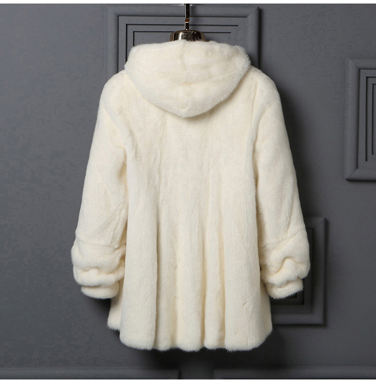 海宁时尚仿貂皮大衣女 2021新款仿水貂皮草连帽中长款外套 潮
