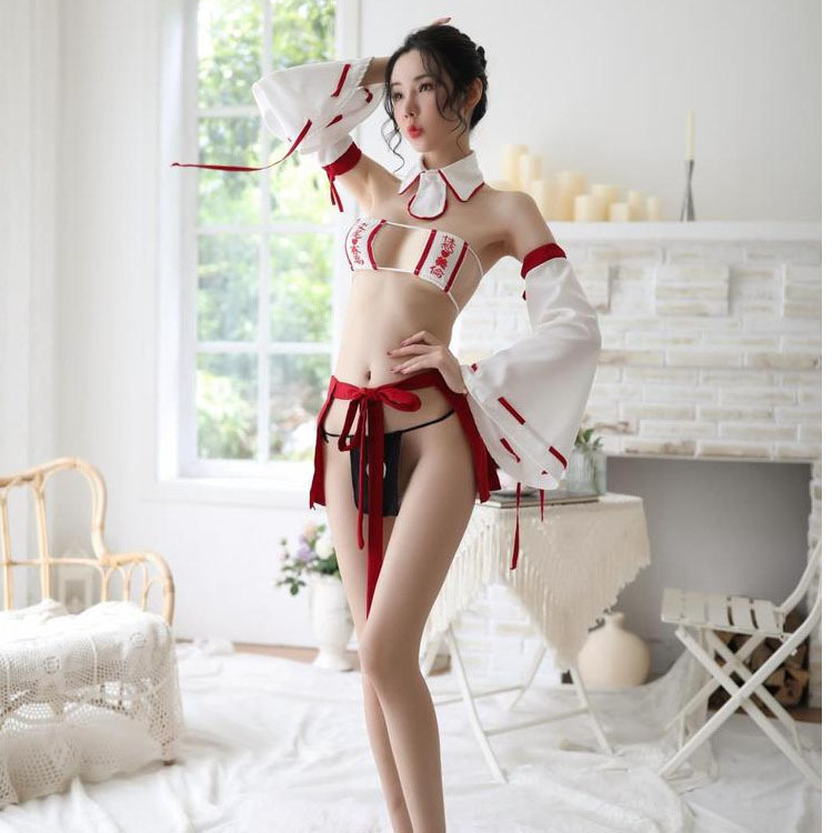Sexy Lingerie Passion Three-Point Lace Skirt Women's Bell Sleeve Witch Retro Sexy Suit Maid Uniform