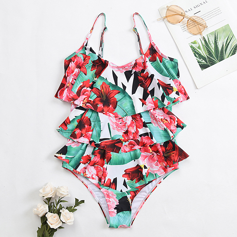 景帆2022欧美坦基尼新款大码泳衣高腰飞边性感亚马逊泳装跨境专供