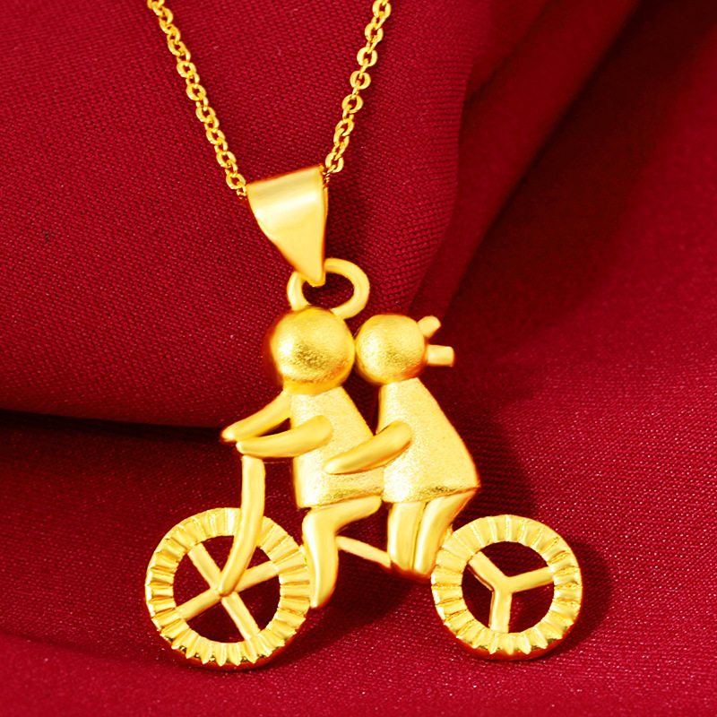 情侣单车小吊坠仿黄金黄铜镀金项链吊坠精品小挂坠吊坠批发