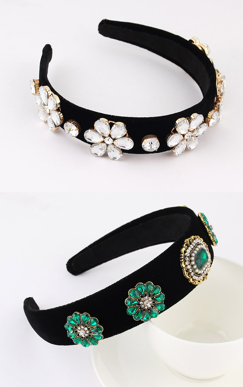 欧美时尚发箍复古宫廷风珍珠水钻发饰 金丝绒宽边花朵巴洛克头箍