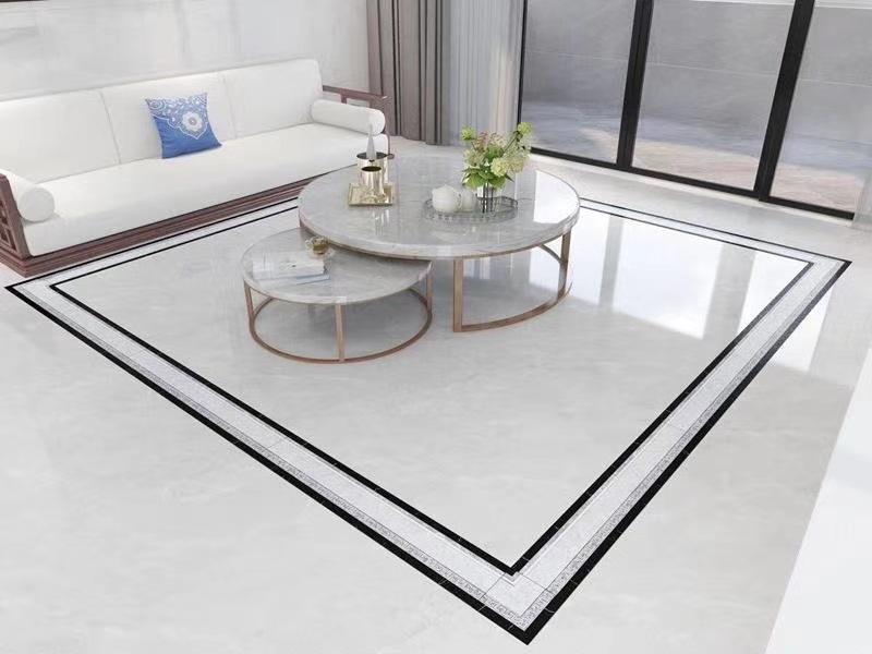 北欧灰色波导线客厅过道亮光波打线150*800 客厅拼花仿水刀钻石釉