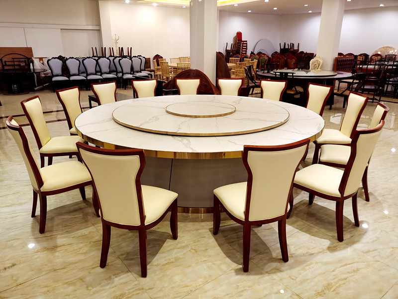 餐厅电动大圆桌 高级岩板2.8米30人火锅现代五金自动旋转电动餐桌