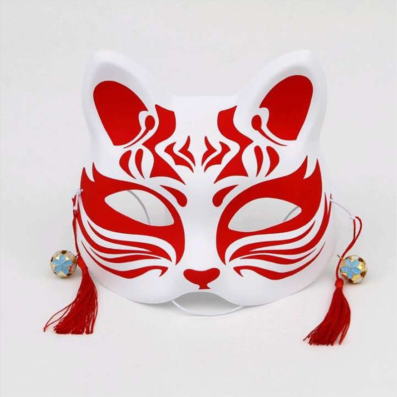 半脸猫狐狸面具 手绘抖音同款日式和风动漫男 女儿童派对舞会用品