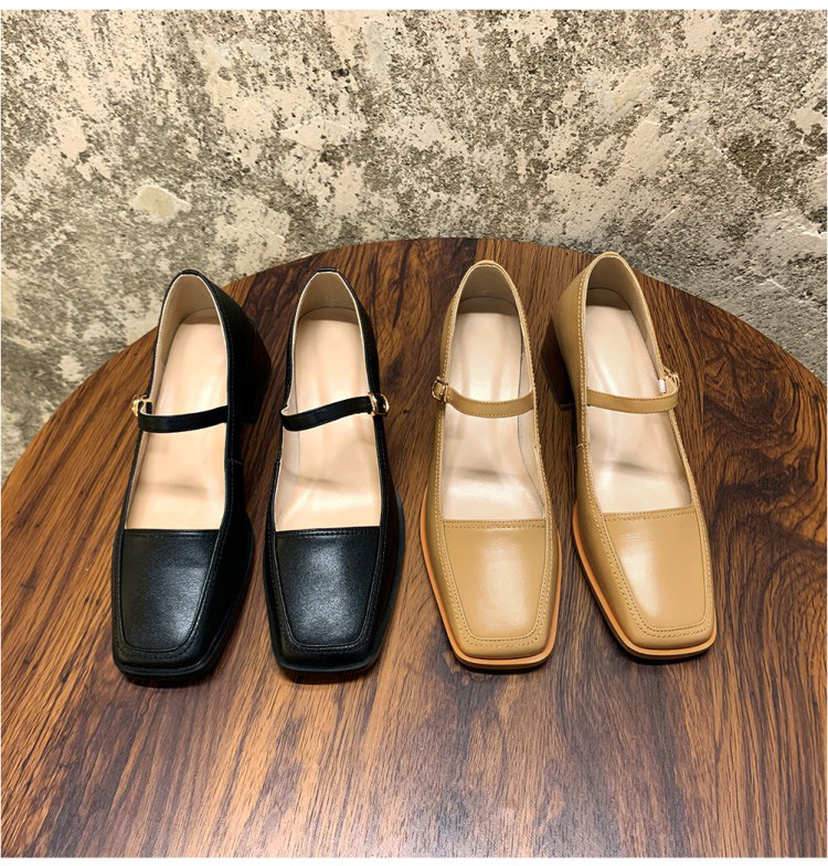 复古赫本玛丽珍鞋女2020早春黑色单鞋时尚方头一字扣粗跟工作鞋子