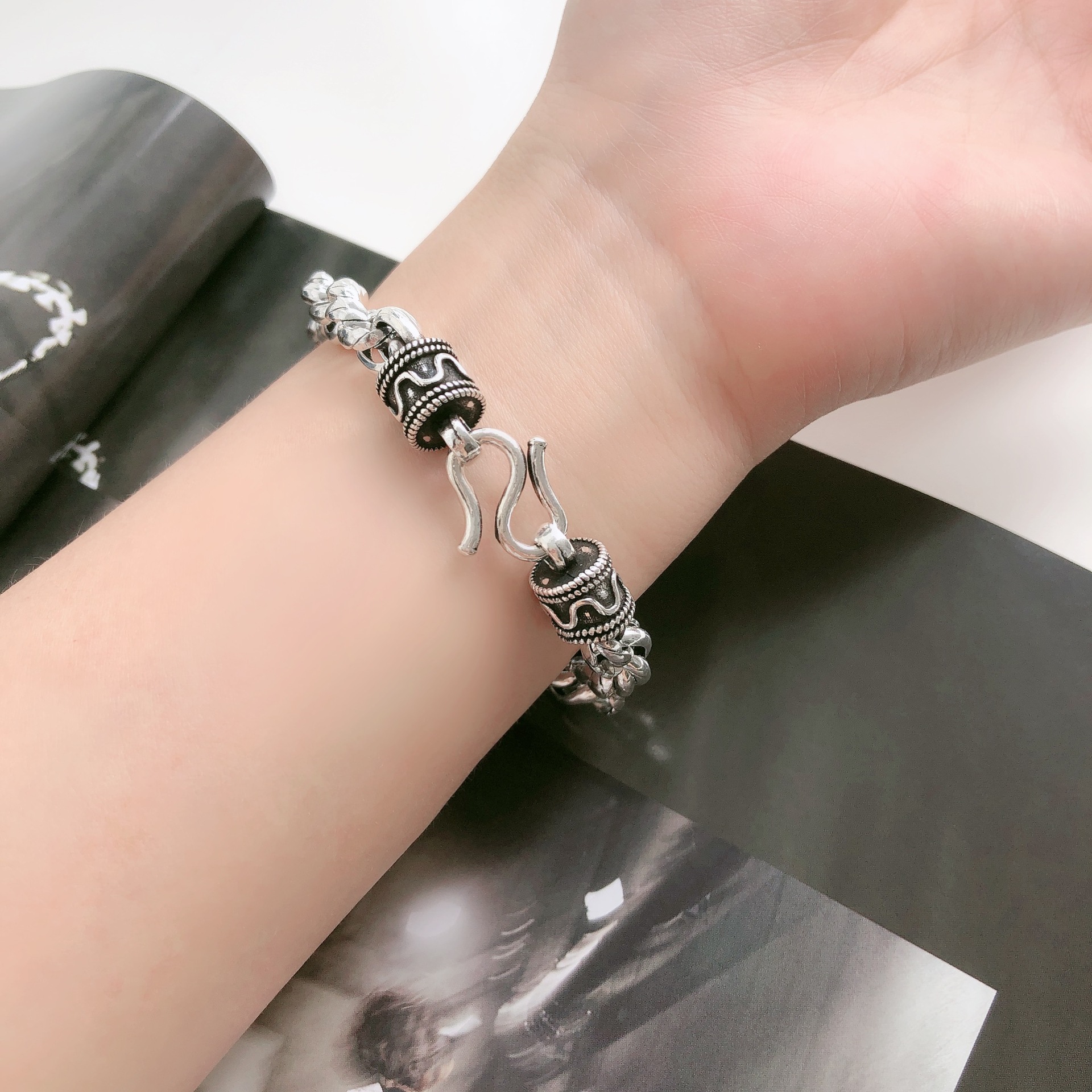 s925银重工复古链条手链朋克原宿风街头潮流个性男女情侣首饰6088