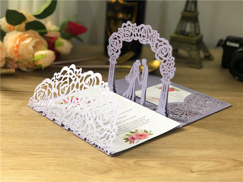 爱意达激光切割 弹出式3d创意婚礼派对邀请函 喜帖 请柬 打印设计