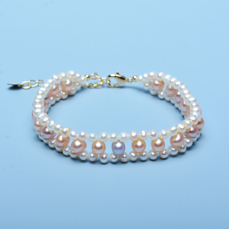 蒂莲淡水珍珠手链14k注金手工编织手链首饰珍珠饰品小巧精致