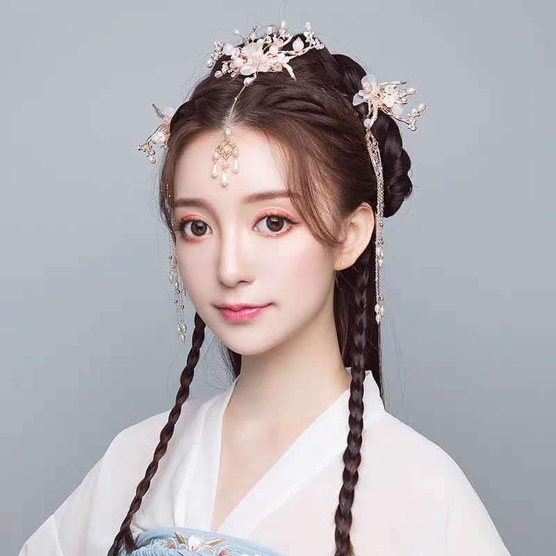20汉服头饰发簪超仙流苏古装套装网红古典步摇配饰女古风发冠对簪
