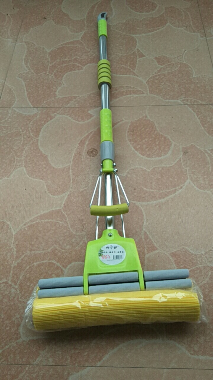 批发27cm胶棉拖把懒人免手洗海绵拖把不锈钢滚轮挤水地拖家用百货