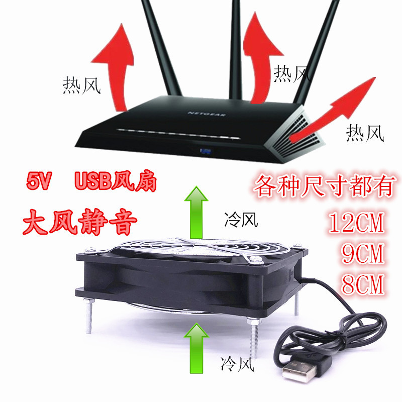 小米盒子光猫机顶盒静音散热器无线路由器5V12CM USB机箱散热风扇