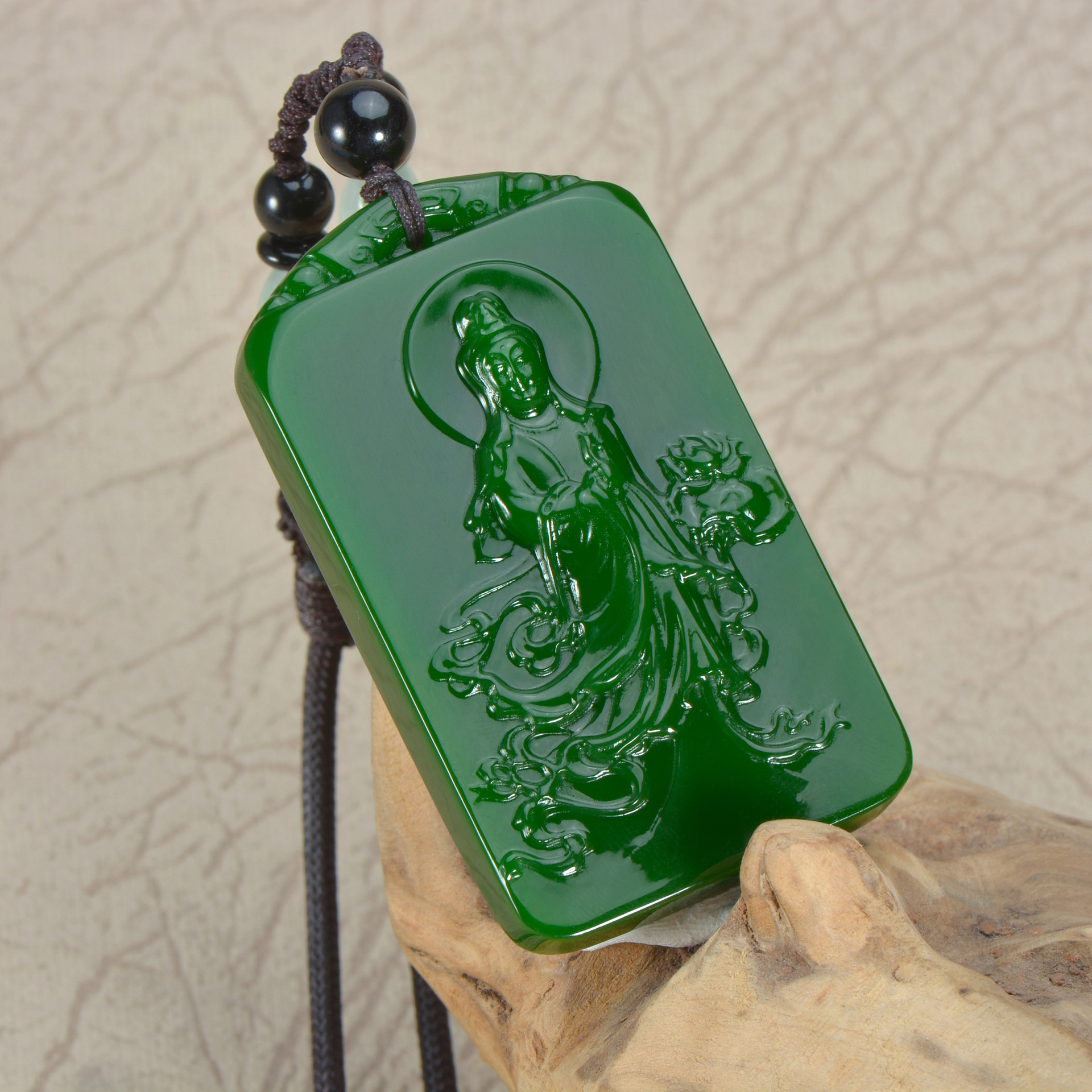 和田玉观音吊坠男款玉石玉器挂件男士菩萨玉坠玉佩 碧玉观音吊坠