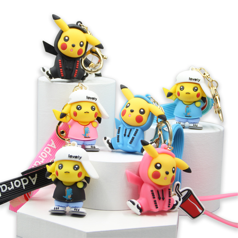Cartoon Pokémon Keychain PVC Soft Glue 3D Doll Garage Kit Pendant Pikachu Doll