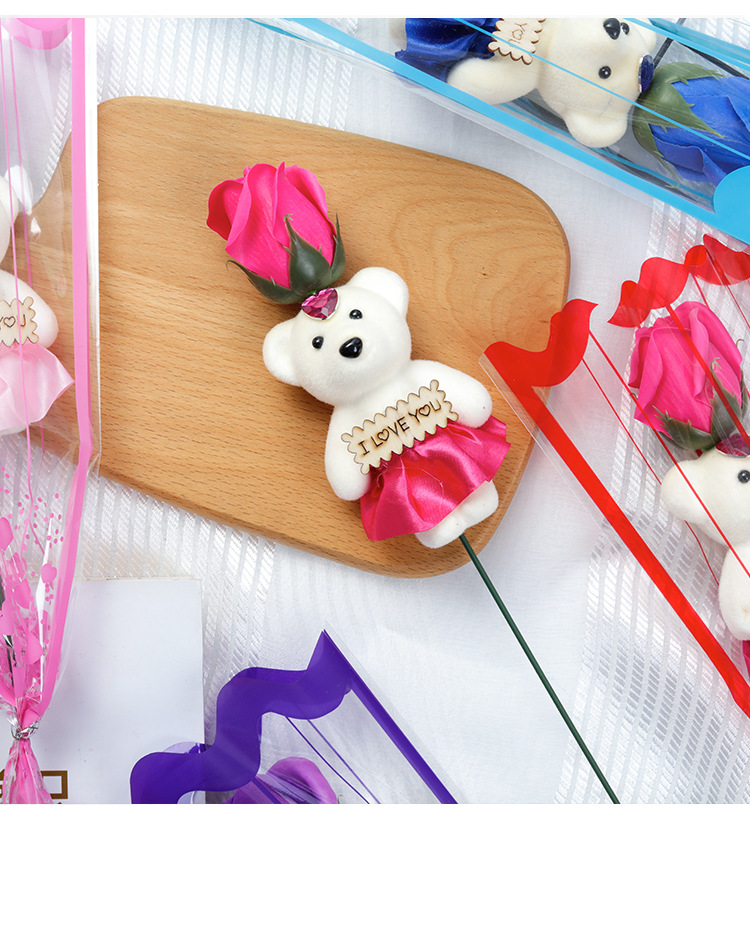 Factory Wholesale Single Bear Soap Flower Qixi Valentine's Day Rose WeChat Promotion Teacher's Day Creative Gift