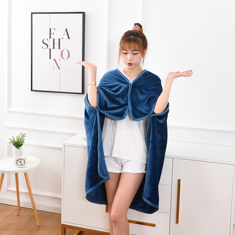 Factory Wholesale Flannel Solid Color Cloak Blanket Lazy Thermal Blanket Nap Air Conditioning Blanket Cross-Border