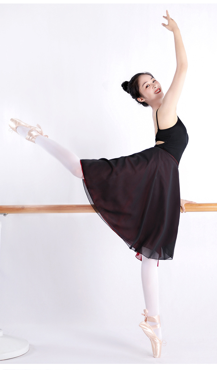 教师中长款系带双层雪纺纱裙民族芭蕾舞一片裙成人女舞蹈练功服装
