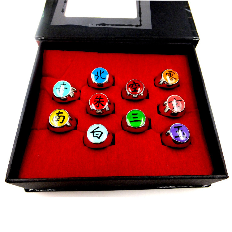 火影忍者周边晓组织十个装戒指批发个性戒指朱亥零南空青三字