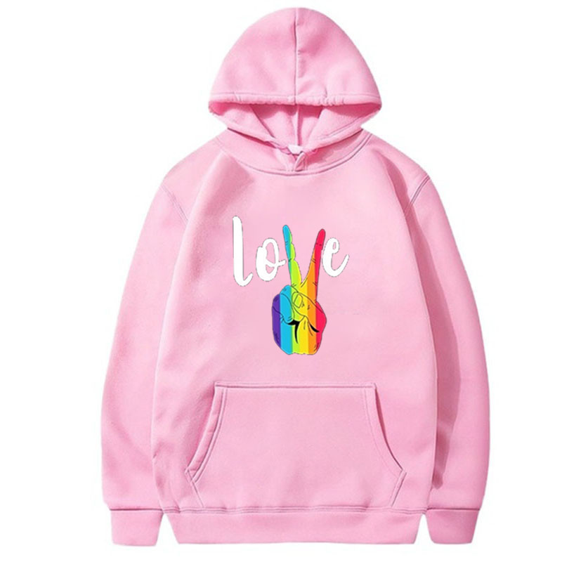 亚马逊 wish 速卖通 独立站热卖 彩虹手指 love 印花长袖连帽卫衣