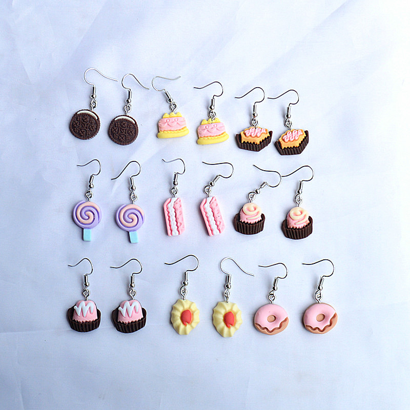 children‘s fun simulation candy toy cake pie earrings creative sweet cute donut cake resin material small earrings female