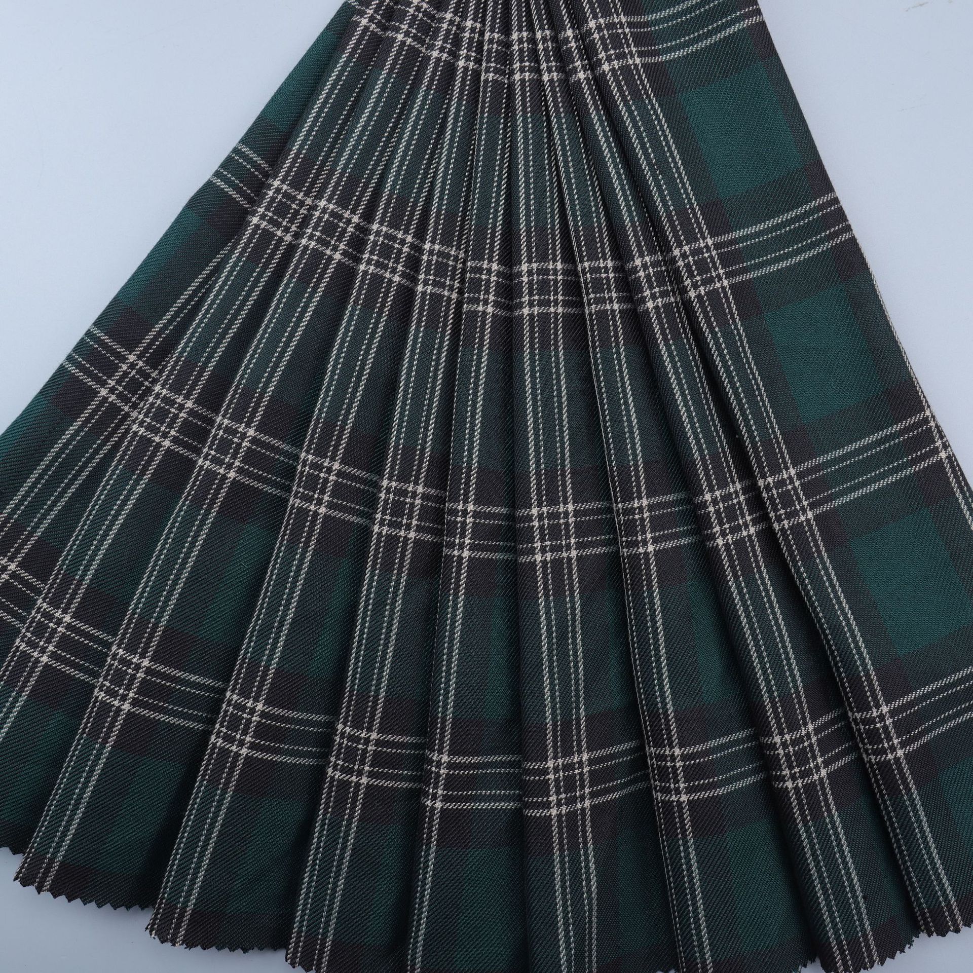 全涤色织jk绿色格子布校服百褶裙西装外套英伦风箱包鞋帽成品面料