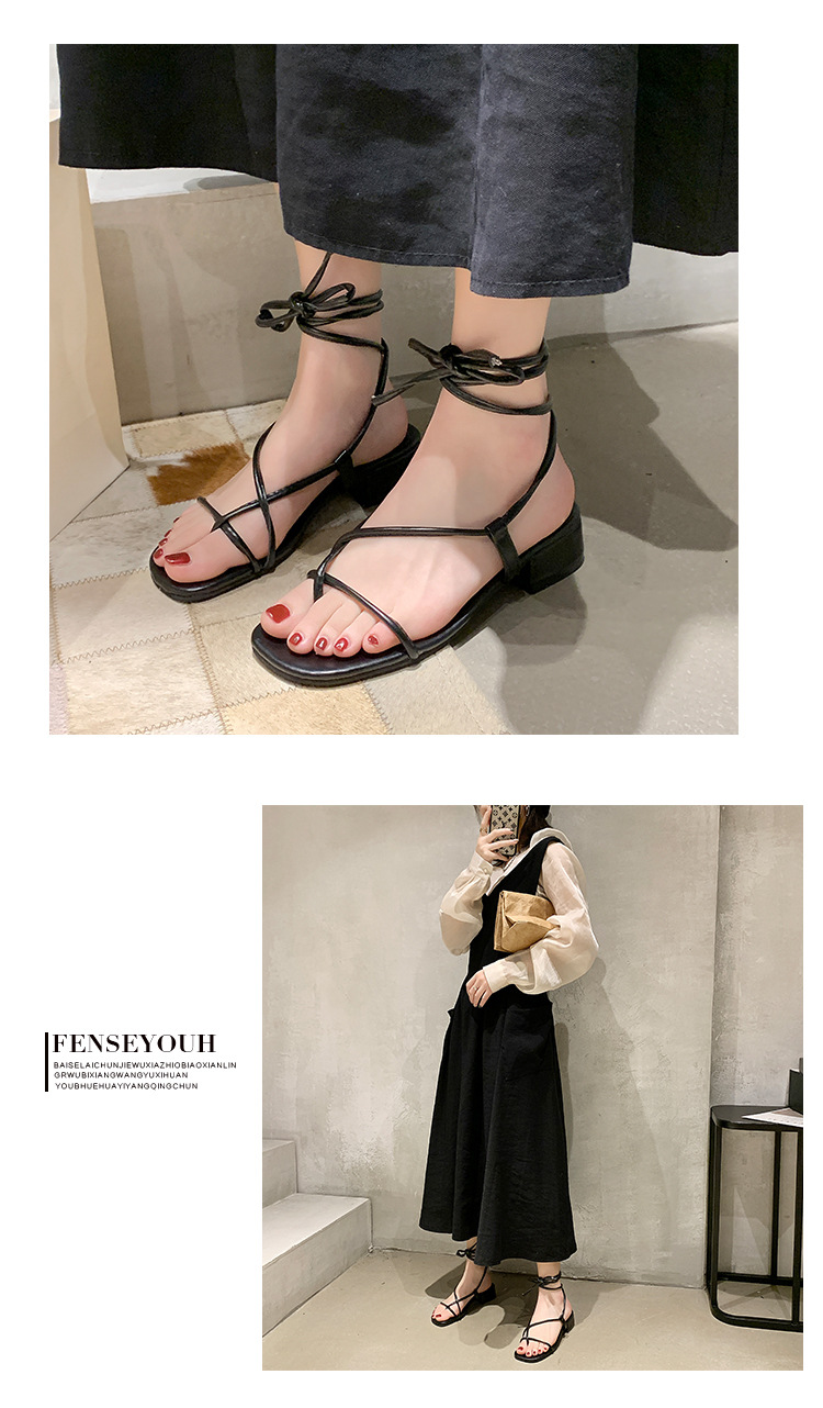 绑带ulzzang凉鞋女仙女风夏季软妹系带ins潮百搭极简凉鞋