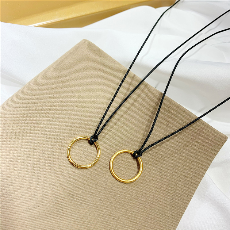 抖音同款三生三世素圈戒指项链古法传承越南沙金黑绳颈链指环情侣