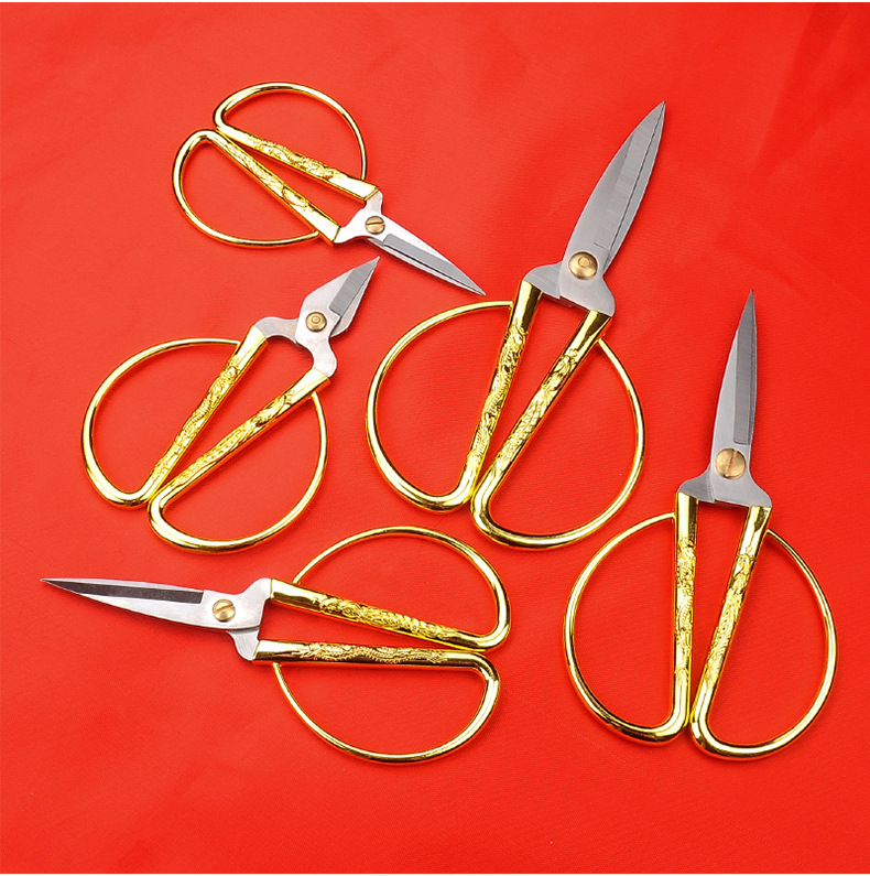 批发供应节日庆典 活动开业剪彩剪刀 结婚用品金色不锈钢龙凤剪刀